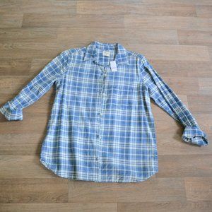 NWT Gap Women's Chambray Denim Plaid Button-up Shirt Size Small Tall